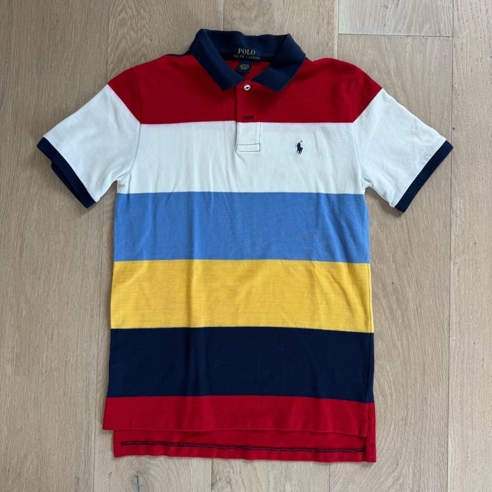 Polo Ralph Lauren T Shirt Boy L 14-16 Color Block Cotton Short Sleeve Pony Logo